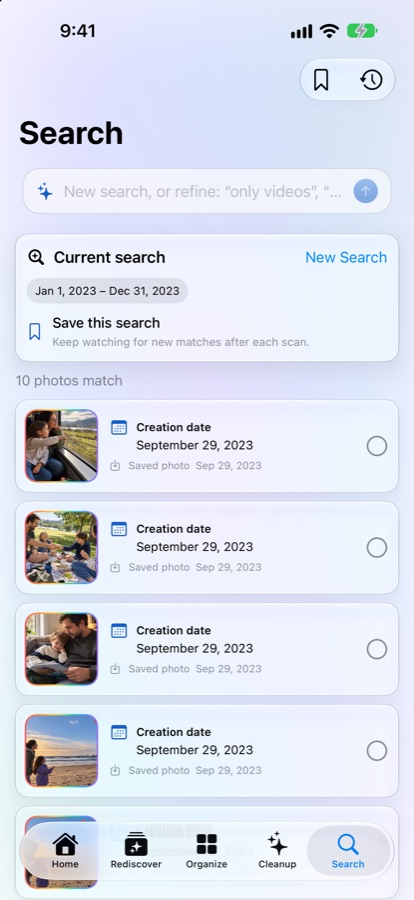 Photessa search screen on iPhone